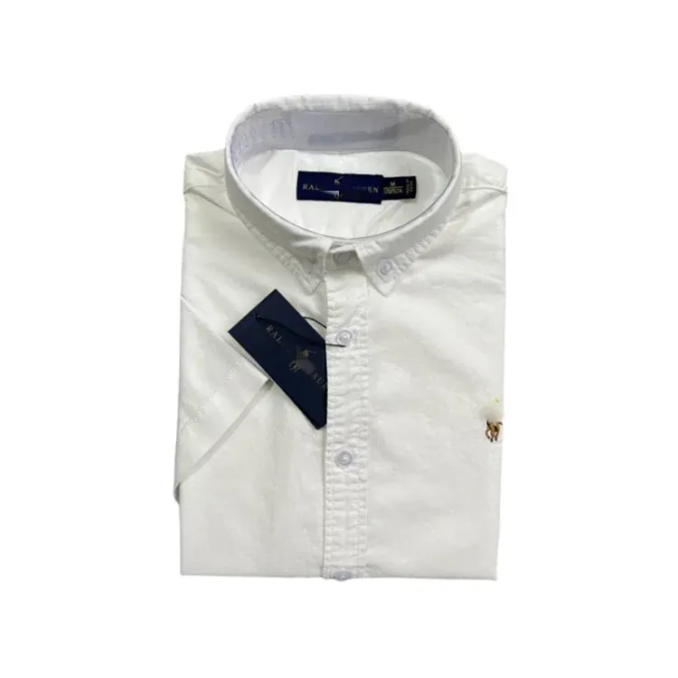 White Short-Sleeve Oxford Button-Down Shirt — merchant catalogue photo