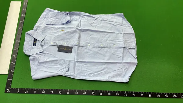 White Short-Sleeve Oxford Button-Down Shirt — warehouse QC photo 6