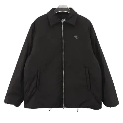 Black Padded Nylon Shirt Jacket With Logo Plaque — merchant catalogue photo