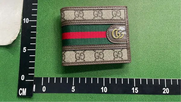 Beige Monogram Canvas Wallet With Web Stripe — warehouse QC photo 1