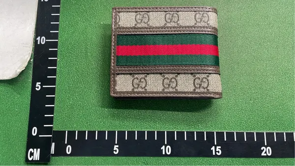 Beige Monogram Canvas Wallet With Web Stripe — warehouse QC photo 2