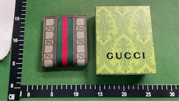 Beige Monogram Canvas Wallet With Web Stripe — warehouse QC photo 3