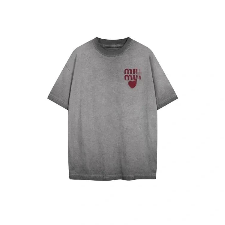 Washed Grey Oversized Tee With Red Chest Print — merchant catalogue photo
