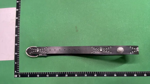 Black Leather Belt With Ornate Oval Buckle — warehouse QC photo 2