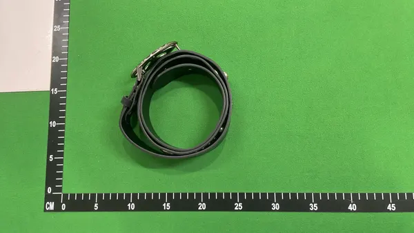Black Leather Belt With Ornate Oval Buckle — warehouse QC photo 6
