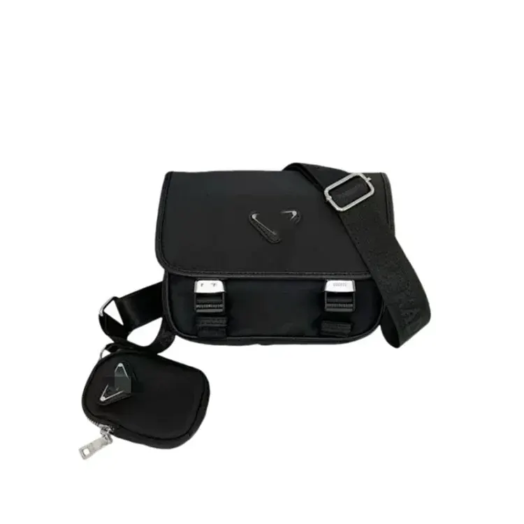 Black Nylon Crossbody Bag With Buckle Flap — merchant catalogue photo