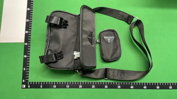 Black Nylon Crossbody Bag With Buckle Flap — warehouse QC photo 3