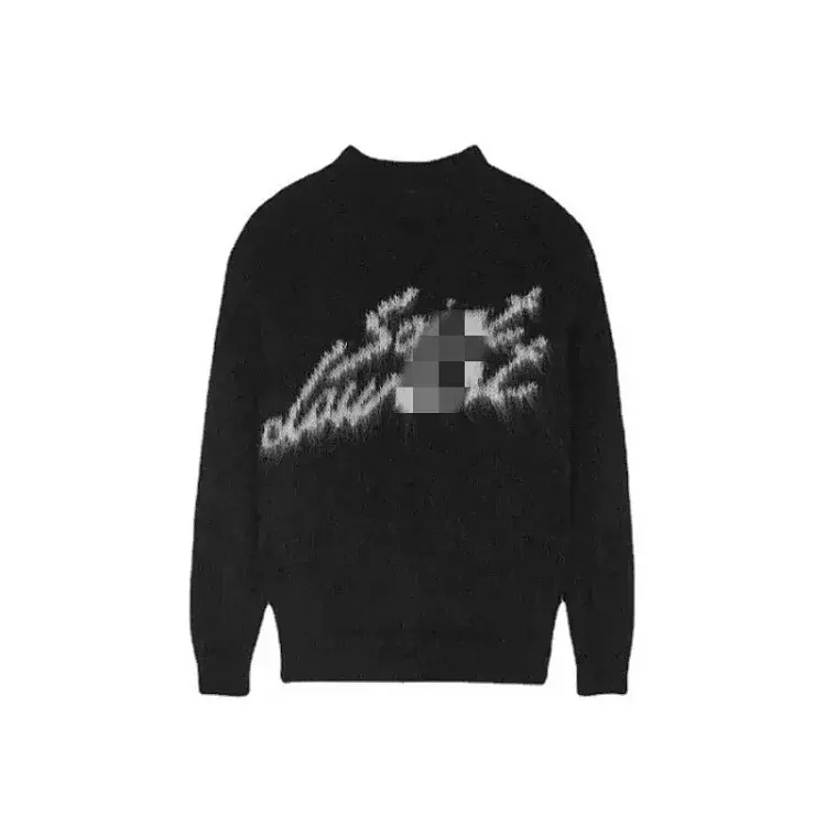 Black Fuzzy Knit Sweater With Script Graphic — merchant catalogue photo