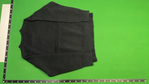 Black Fuzzy Knit Sweater With Script Graphic — warehouse QC photo 3