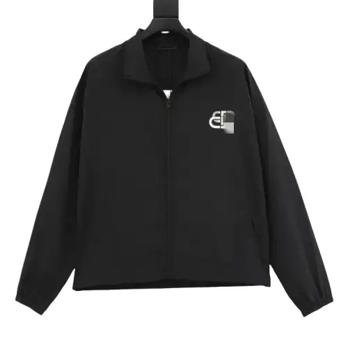 Black Lightweight Zip Jacket With Chest Embroidery — merchant catalogue photo