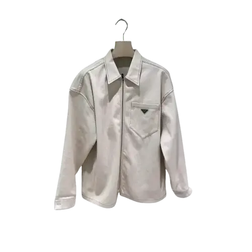 Off-White Zip-Front Leather-Look Shirt Jacket — merchant catalogue photo