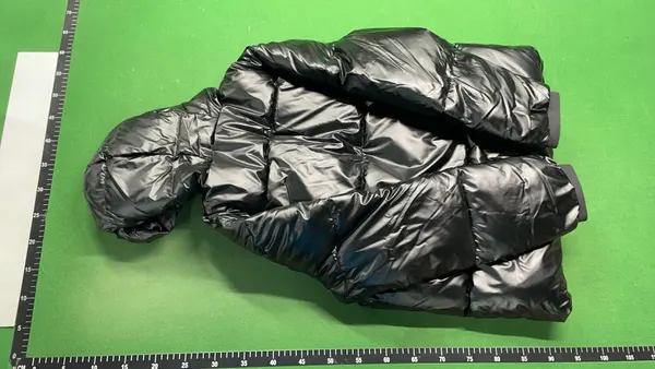 Glossy Black Hooded Puffer Jacket — warehouse QC photo 3