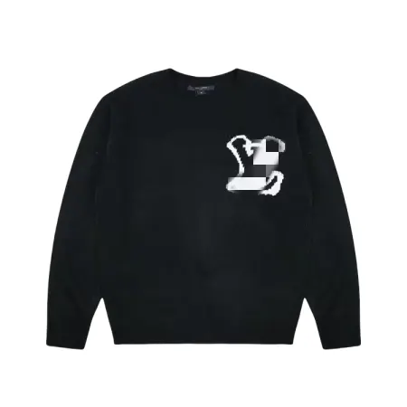 Black Knit Crewneck Sweater With Chest Graphic — merchant catalogue photo