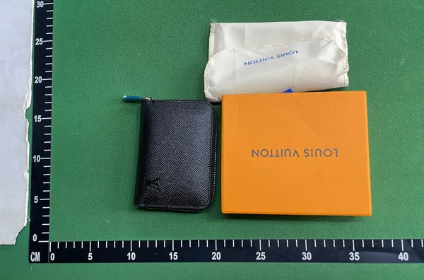 Black Monogram-Print Zip-Around Coin Wallet — warehouse QC photo 3