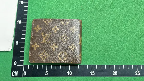 Brown Monogram Print Bifold Wallet — warehouse QC photo 1