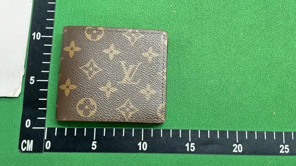 Brown Monogram Print Bifold Wallet — warehouse QC photo 2