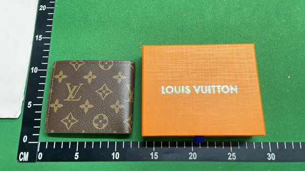 Brown Monogram Print Bifold Wallet — warehouse QC photo 3