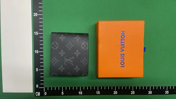 Brown Monogram Print Bifold Wallet — warehouse QC photo 6