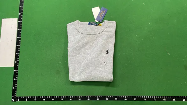 Navy Crewneck Sweatshirt With Ribbed Trim — warehouse QC photo 4