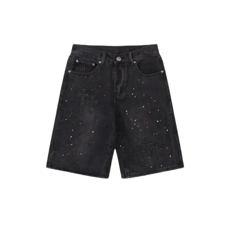 Black Paint Splatter Distressed Denim Shorts — merchant catalogue photo
