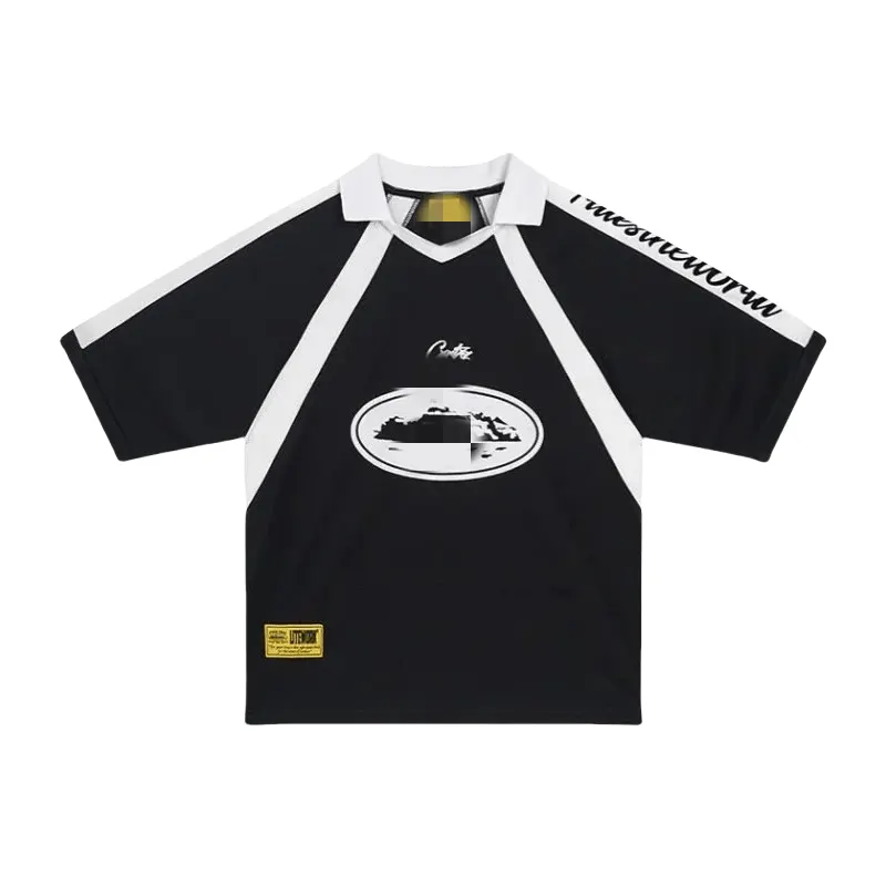 Black Colorblock Collared Soccer Tee — merchant catalogue photo