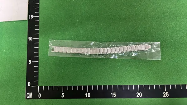 Crosshatch Textured Metal Link Bracelet — warehouse QC photo 1