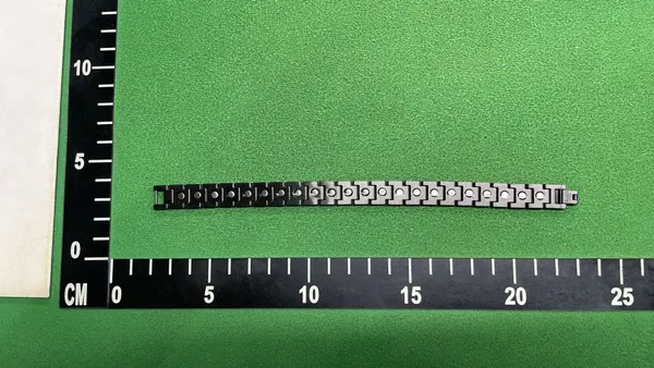 Crosshatch Textured Metal Link Bracelet — warehouse QC photo 5