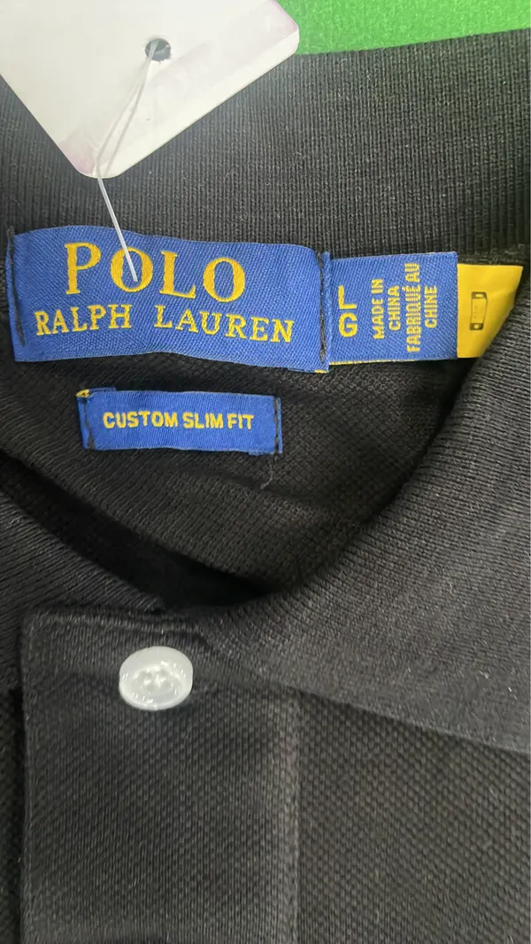 Black Pique Cotton Short-Sleeve Polo Shirt — warehouse QC photo 1