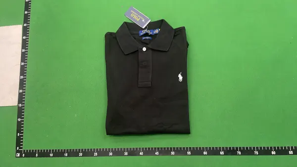 Black Pique Cotton Short-Sleeve Polo Shirt — warehouse QC photo 4