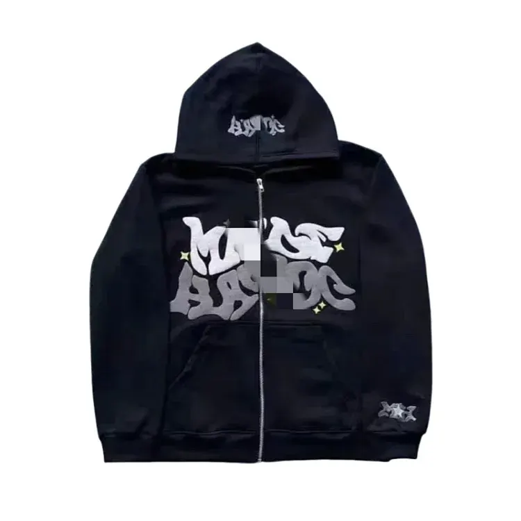 Black Zip-Up Hoodie With Graffiti Puff Print — merchant catalogue photo