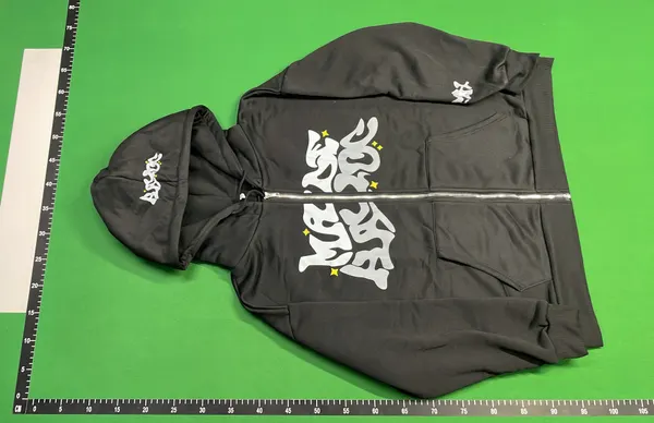 Black Zip-Up Hoodie With Graffiti Puff Print — warehouse QC photo 2