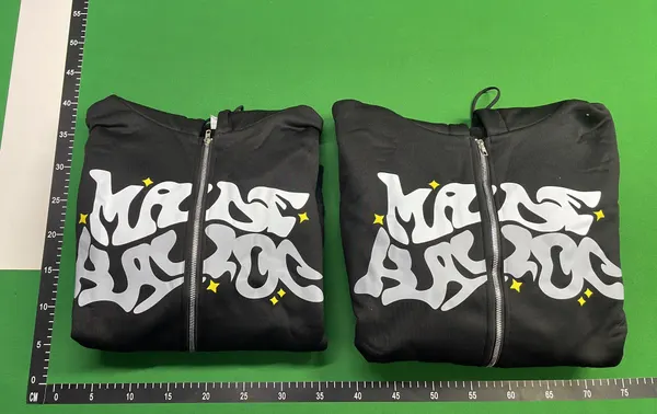 Black Zip-Up Hoodie With Graffiti Puff Print — warehouse QC photo 4