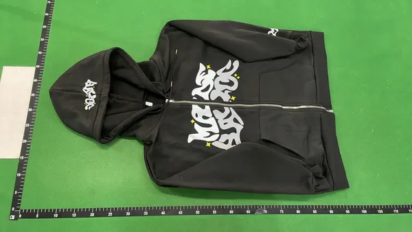 Black Zip-Up Hoodie With Graffiti Puff Print — warehouse QC photo 6