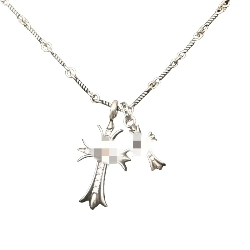 Silver Cross Pendant Necklace With Pave Stones — merchant catalogue photo