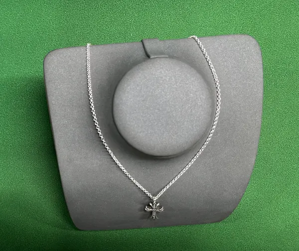 Silver Cross Pendant Necklace With Pave Stones — warehouse QC photo 4