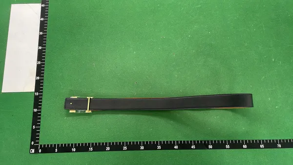Black Leather Belt With Gold Plaque Buckle — warehouse QC photo 2