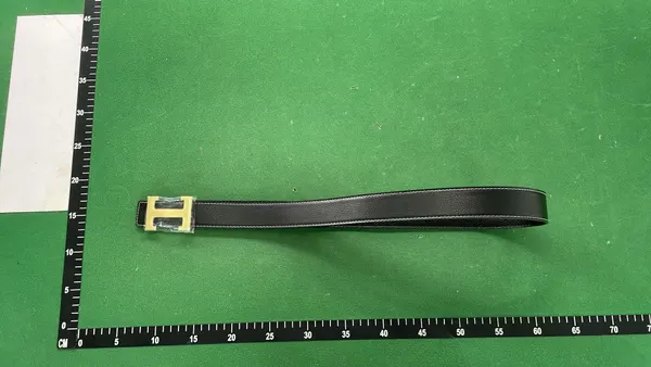 Black Leather Belt With Gold Plaque Buckle — warehouse QC photo 4