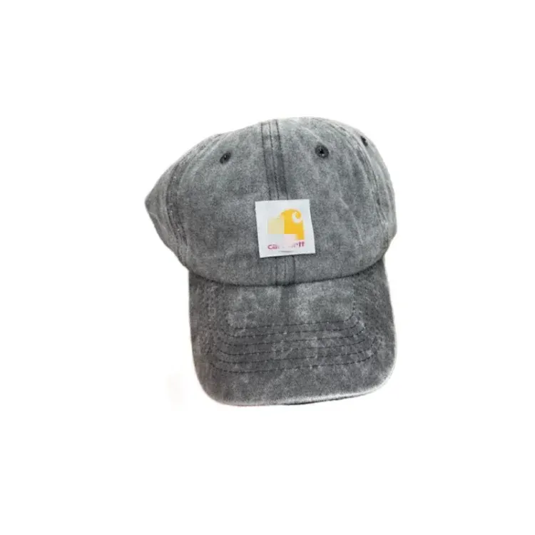 Washed Black Cotton Dad Cap With Square Patch — merchant catalogue photo