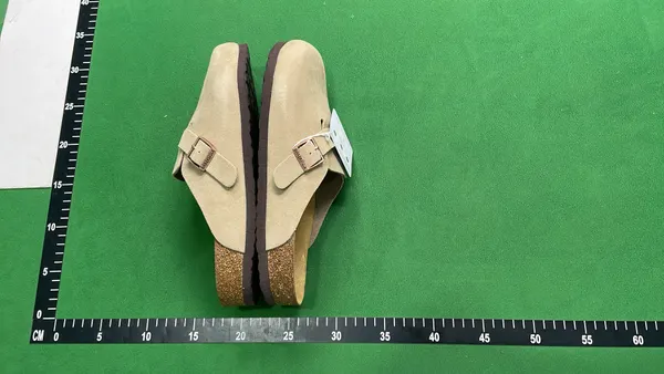 Suede Buckle Clog Mules With Cork Footbed — warehouse QC photo 4