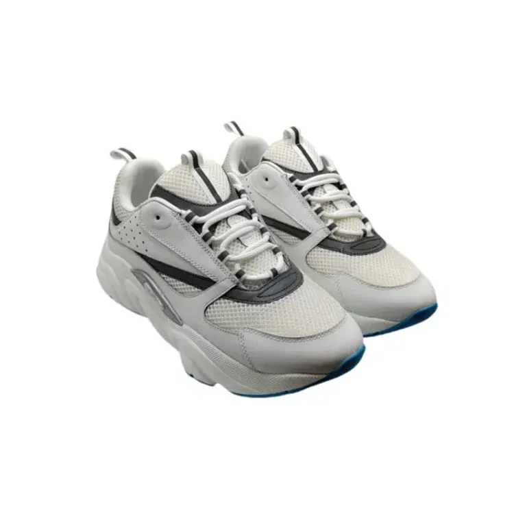 White Mesh Chunky Sneakers With Blue Outsole — merchant catalogue photo