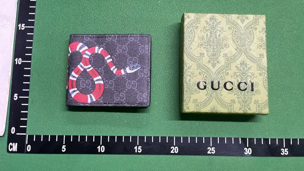Monogram Print Bifold Wallet With Snake Graphic — warehouse QC photo 3