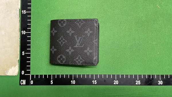 Brown Monogram Print Bifold Wallet (Black) — warehouse QC photo 1