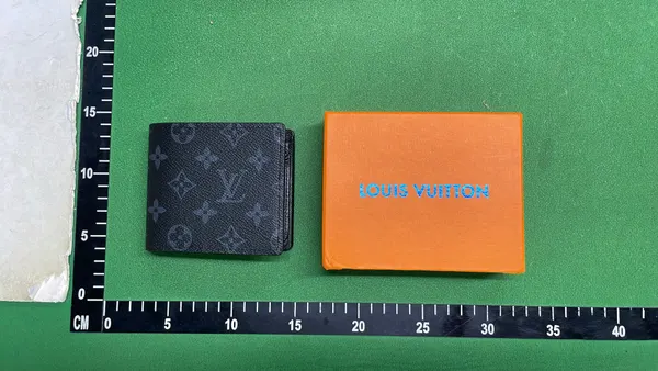 Brown Monogram Print Bifold Wallet (Black) — warehouse QC photo 3