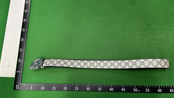 Black Patterned Belt With Interlocking Ring Buckle — warehouse QC photo 1