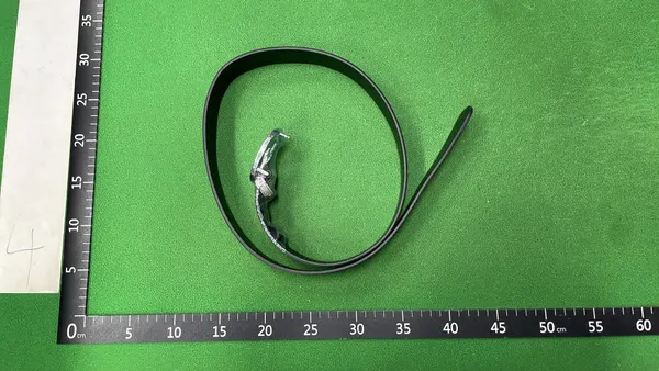 Black Patterned Belt With Interlocking Ring Buckle — warehouse QC photo 3