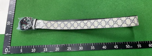 Black Patterned Belt With Interlocking Ring Buckle — warehouse QC photo 4