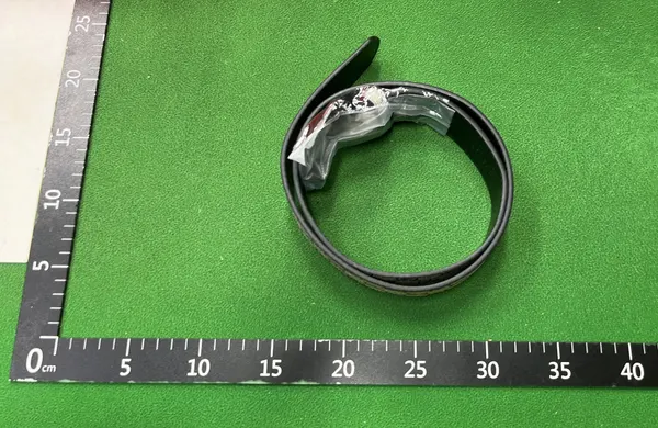 Black Patterned Belt With Interlocking Ring Buckle — warehouse QC photo 6