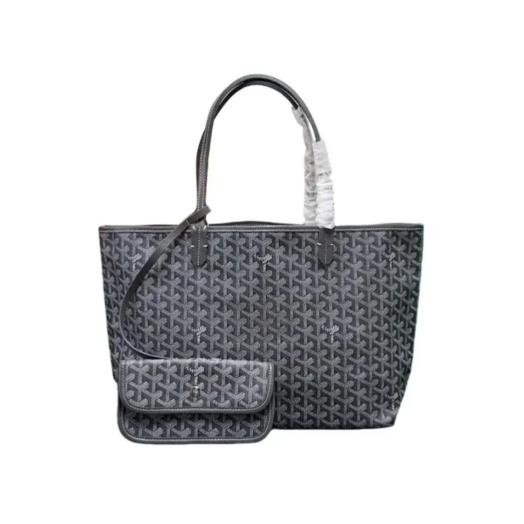 Grey Chevron Print Tote Bag With Pouch — merchant catalogue photo