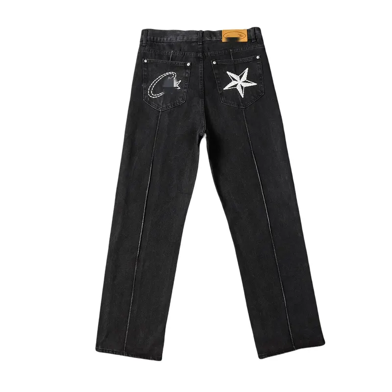 Baggy Star Embroidered Wide-Leg Jeans (Blue) — merchant catalogue photo