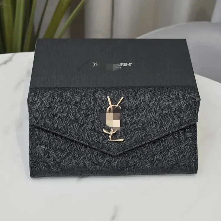 Black Grained Leather Envelope Flap Wallet — merchant catalogue photo